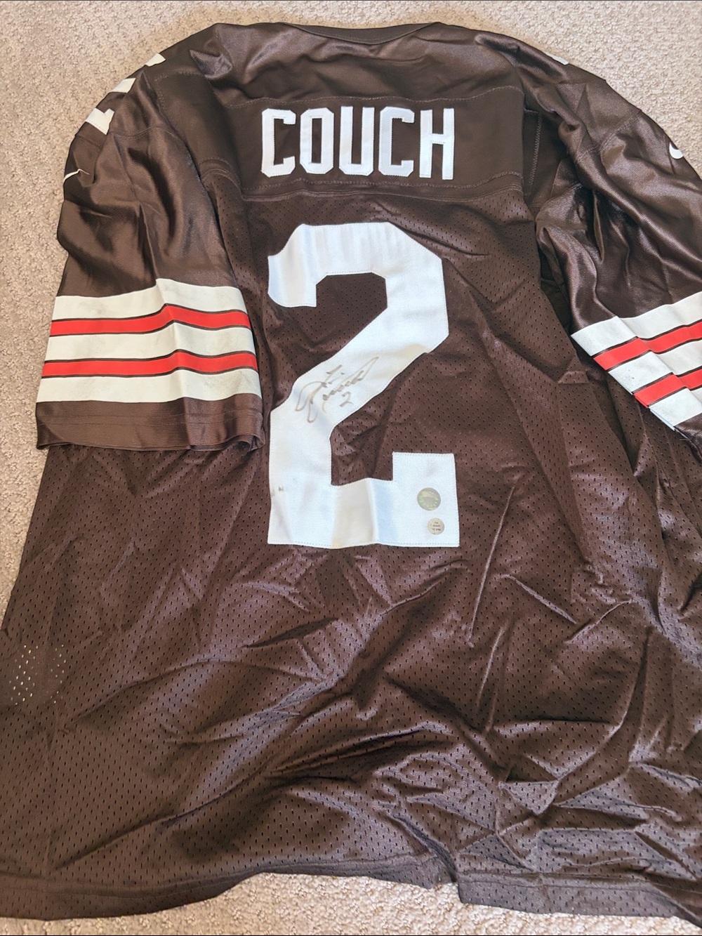 Nike Brown and White #2 'Couch' Football Jersey with Red Sleeve Stripes